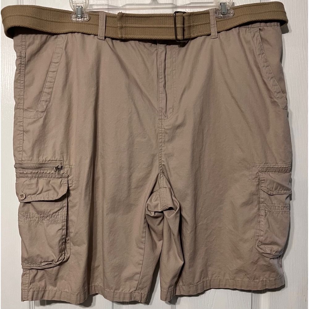 Beverly Hills Polo Club Mens Tan Cargo Shorts with‎ Belt Size 48 Ripstop Khaki
